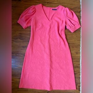 Tommy Hilfiger Coral Pink Textured V-Neck Midi Dress